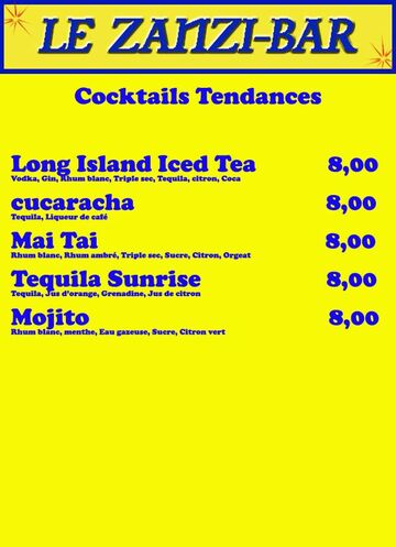 Carte tendance des cocktails 