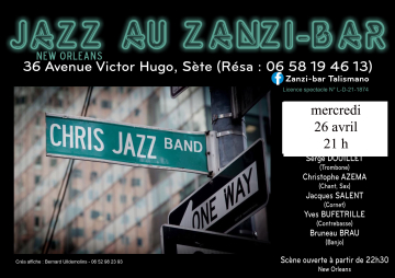 Concert de jazz new Orléans au zanzi -bar à Sete 21 h