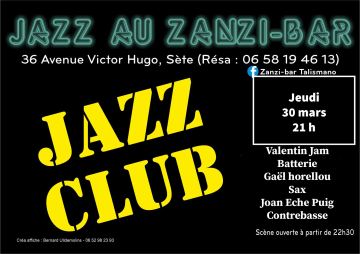 Concert trio jazz au zanzi -bar à Sete à 21 h