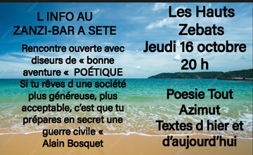 soirée poésie jeudi 16 octobre au zanzi-bar à sete à 21 h