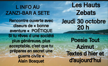 soiréé poésie jeudi 30 octobre au zanzi-bar à sète 20 h