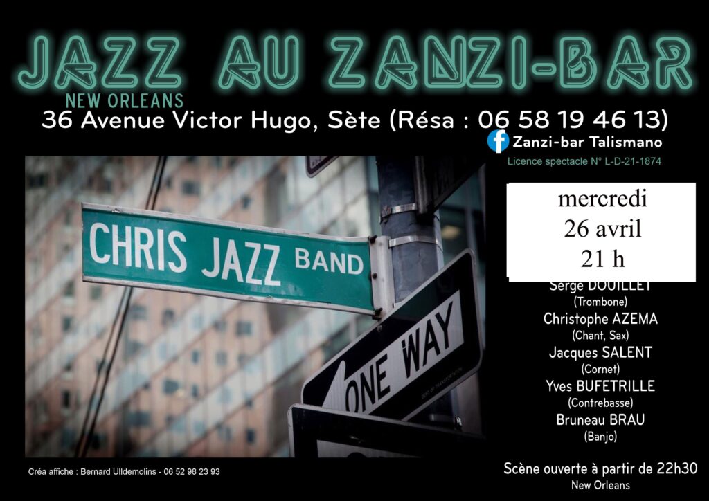 Concert de jazz new Orléans au zanzi -bar à Sete à 21 h