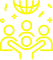 Collaboration et Fête : Icône d'équipe sous un globe festif Trois silhouettes humaines jaunes se tenant la main autour d'un objet sphérique, sous un motif de globe ou de disco-ball scintillant, symbolisant la collaboration ou la fête.
