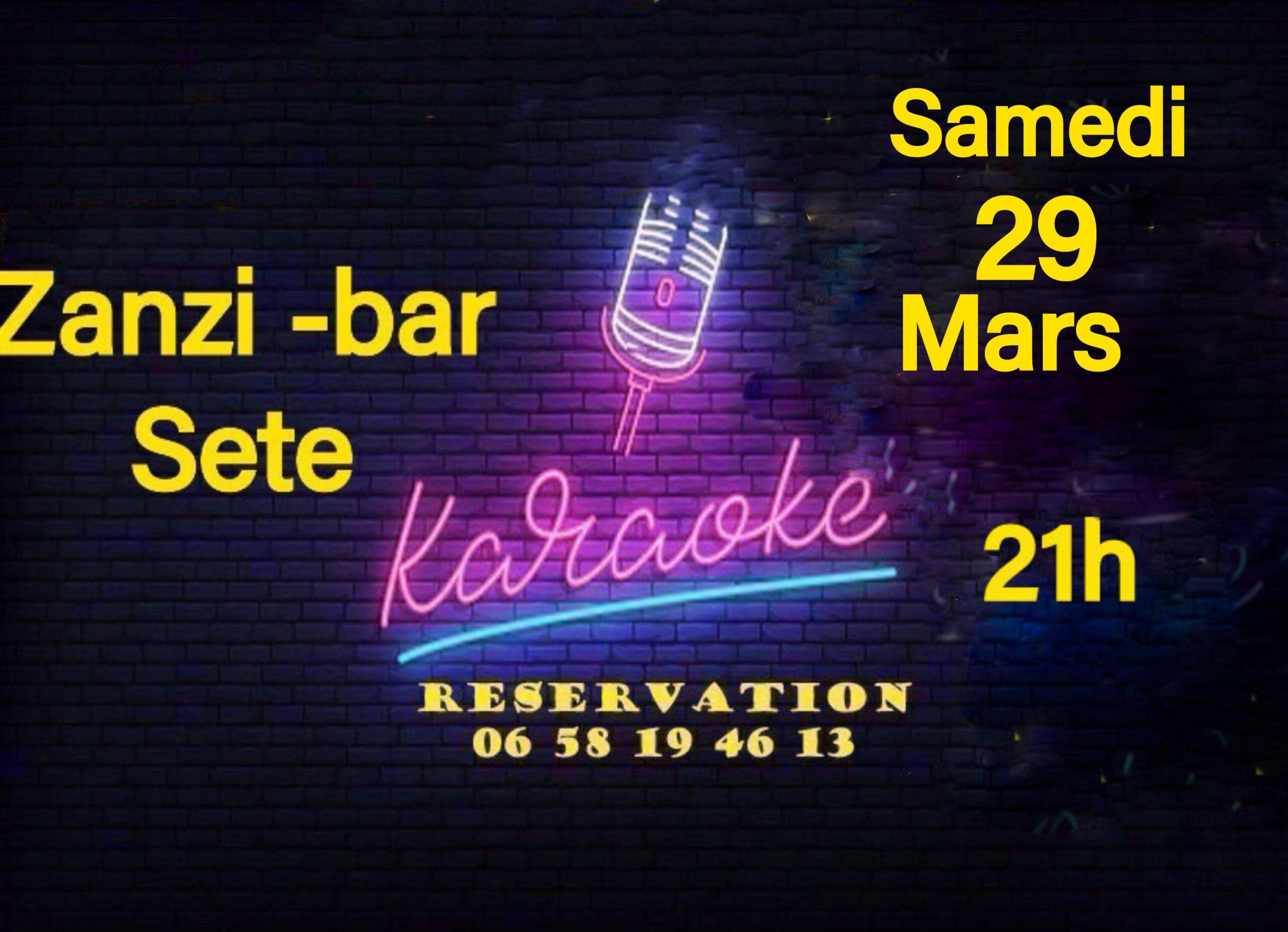 Laraoke dansant samedi 29 mars au zanzi-bar à sete 21 h