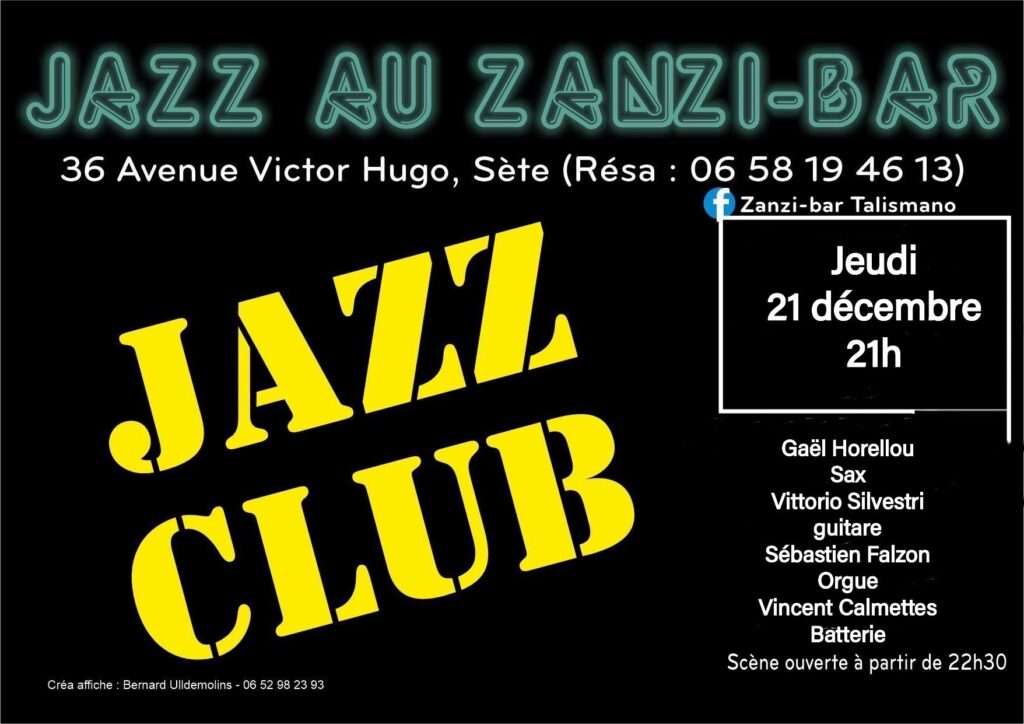 Quartet jazz au zanzi -bar sete jeudi 21 décembre à  21 h
