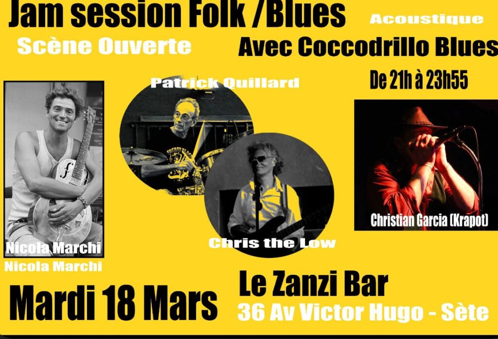 Scene ouverte mardi 18 mars au zanzi-bar à sete 21 h