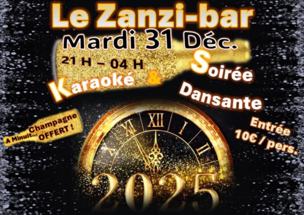 Soiree reveillon mardi 31 decembre a partir de 21 h au zanzi-bar sete
